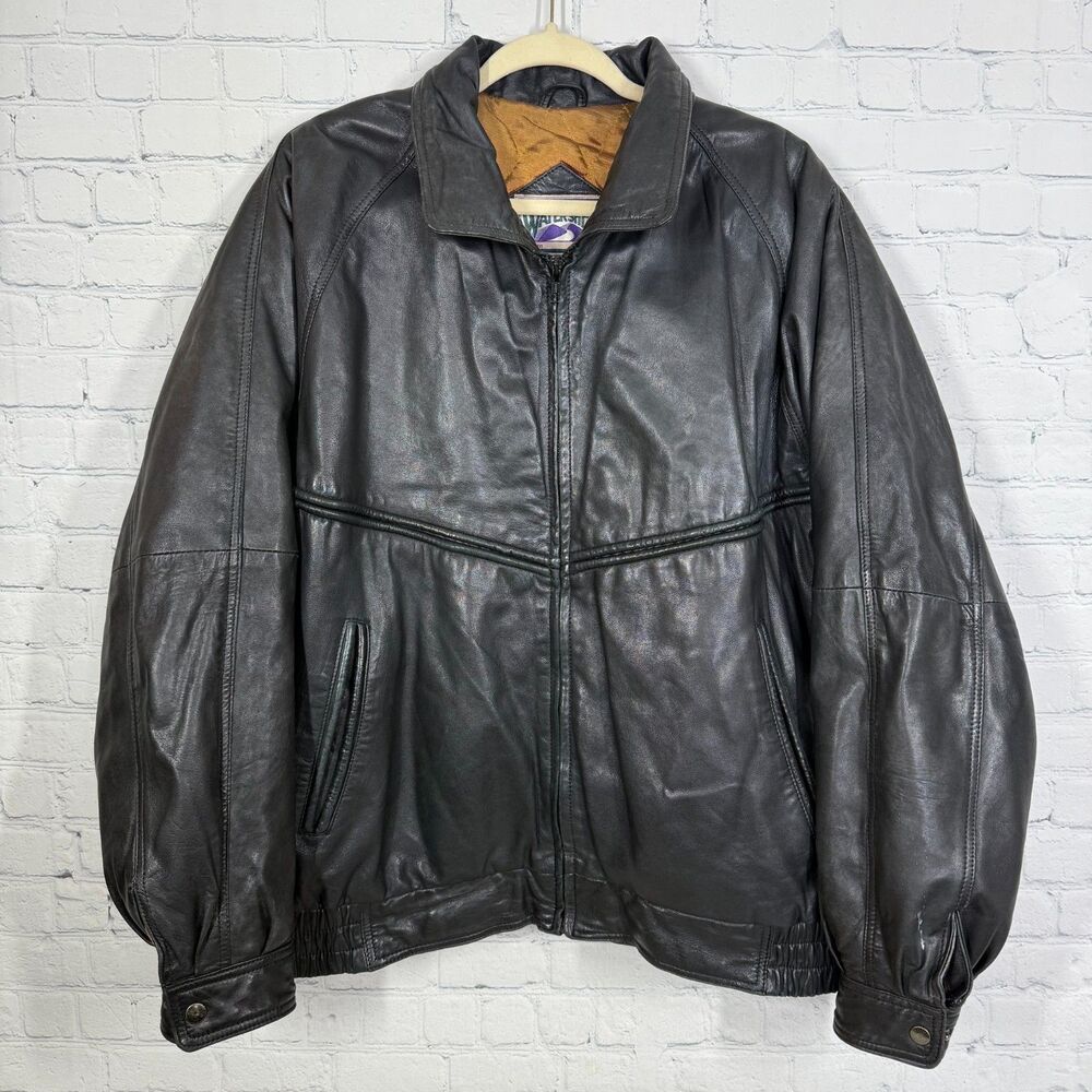Vintage 90's Watershed William Barry Leather Jacket XL Black Flight Bomber Soft